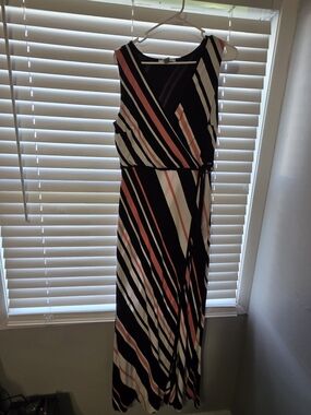 White House Black Market Black Maxi Dress with Pink and White Stripes